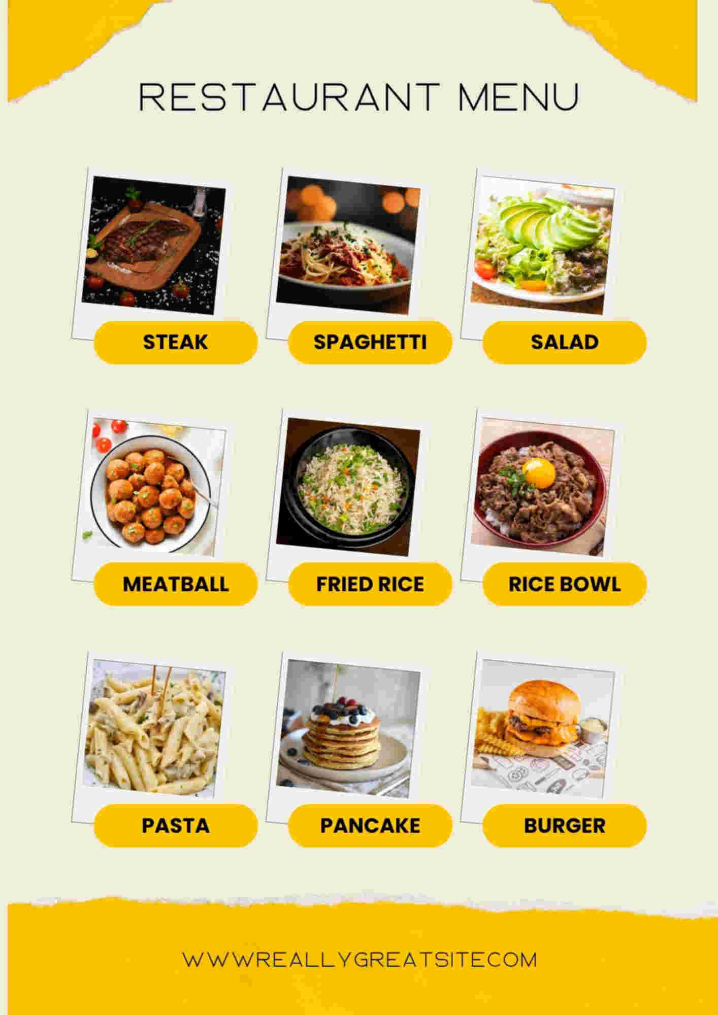 Menu design sample for restaurant